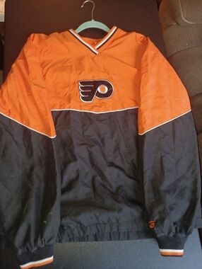 Philadelphia Flyers Pullover Windbreaker Big Mans Size 2XL Orange And Black 2X